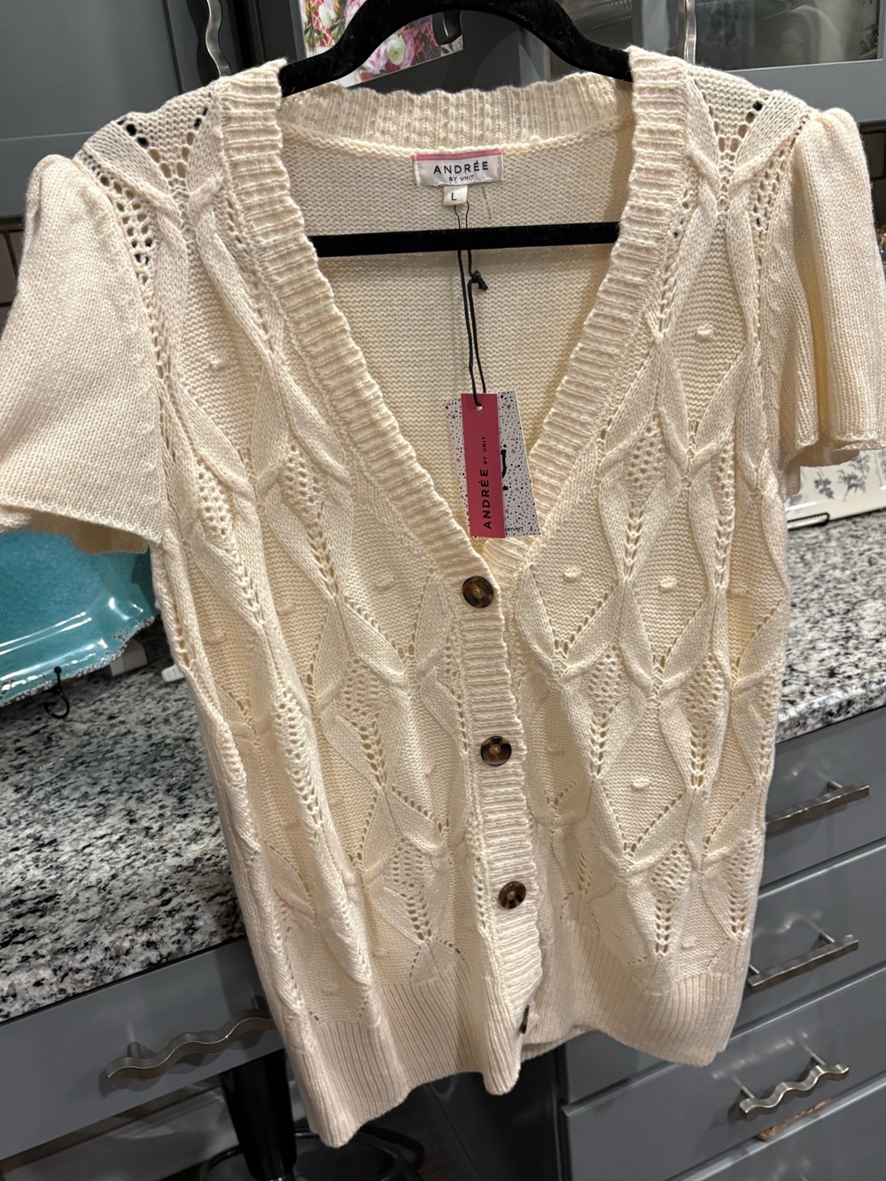 Andree Ivory Knit Button Front Cardigan